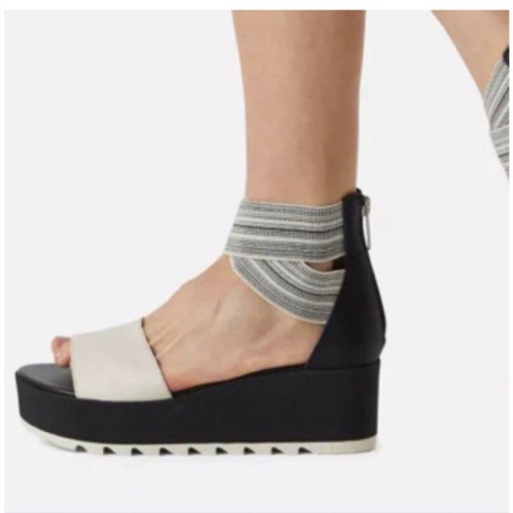 SOREL Womens Cameron Platform Wedge Sandals Size 9 White Black
